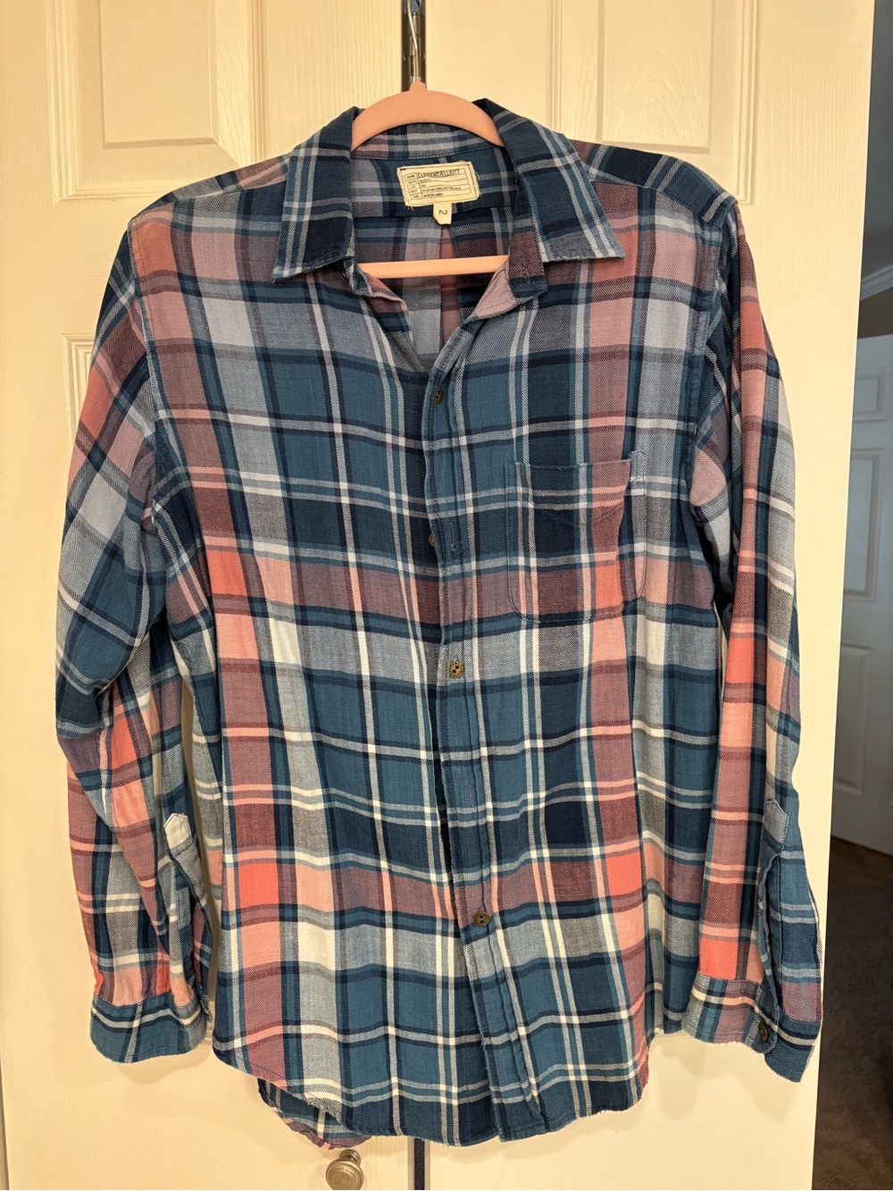Women’s Blue and Pink Plaid Button-Up Shirt